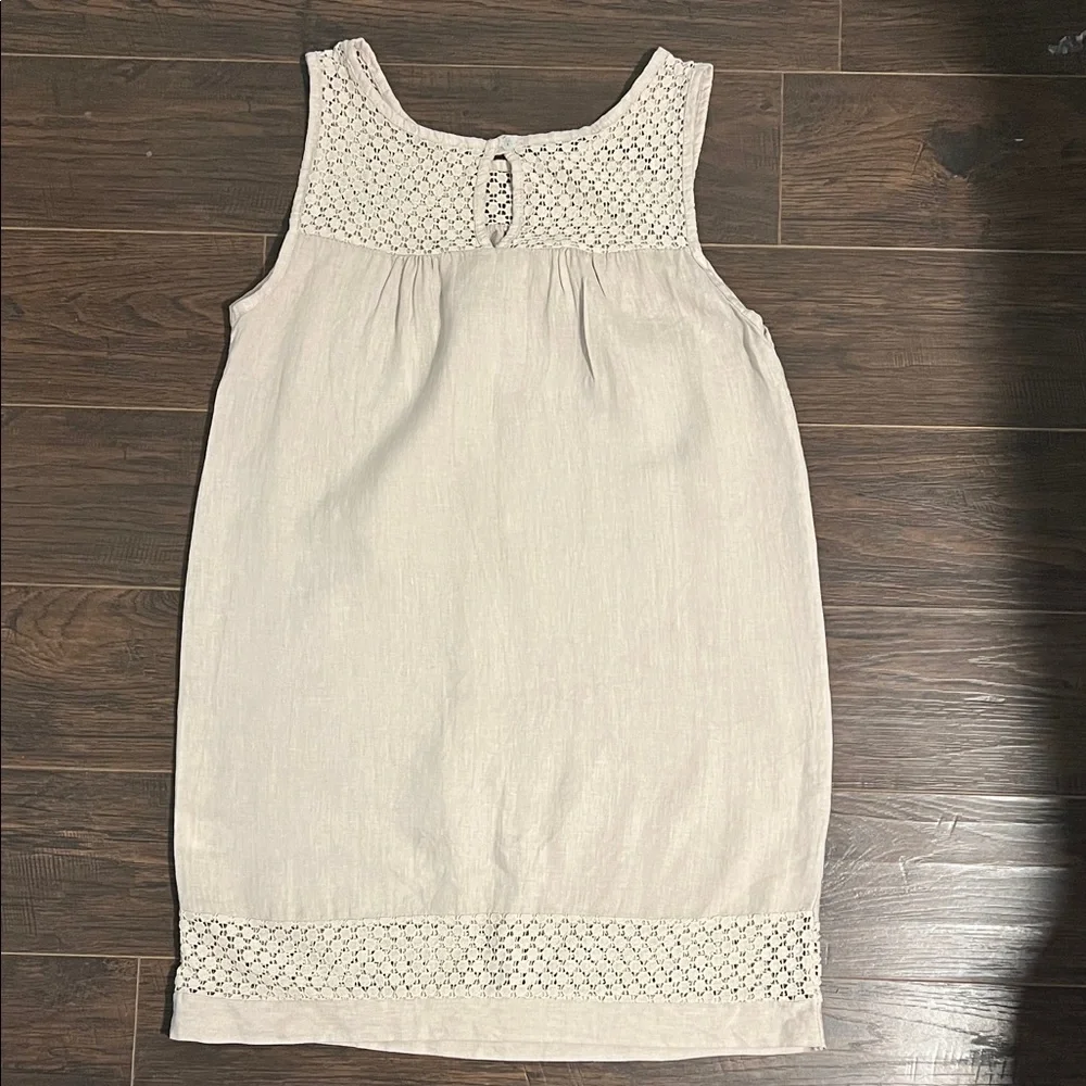 Lungo L’arno Italian Linen Sleeveless Cream Crochet-Trim Midi Dress - Picture 8 of 11